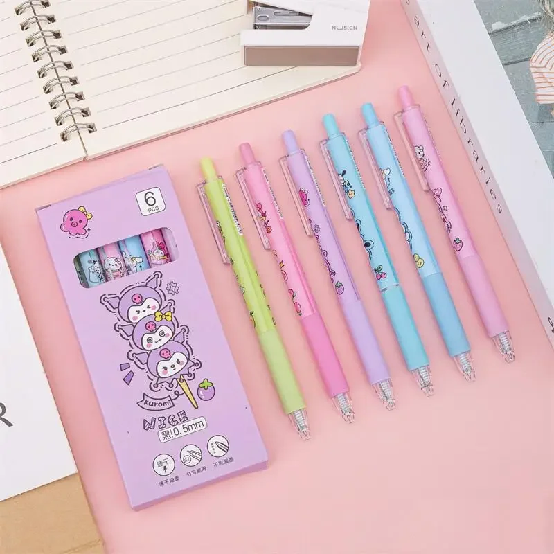 

6Pcs Sanrio Kuromi Gel Pens Set Cute Anime Cartoon Write Stationery Pressing The Pen School Supplies Reward Holiday Gifts