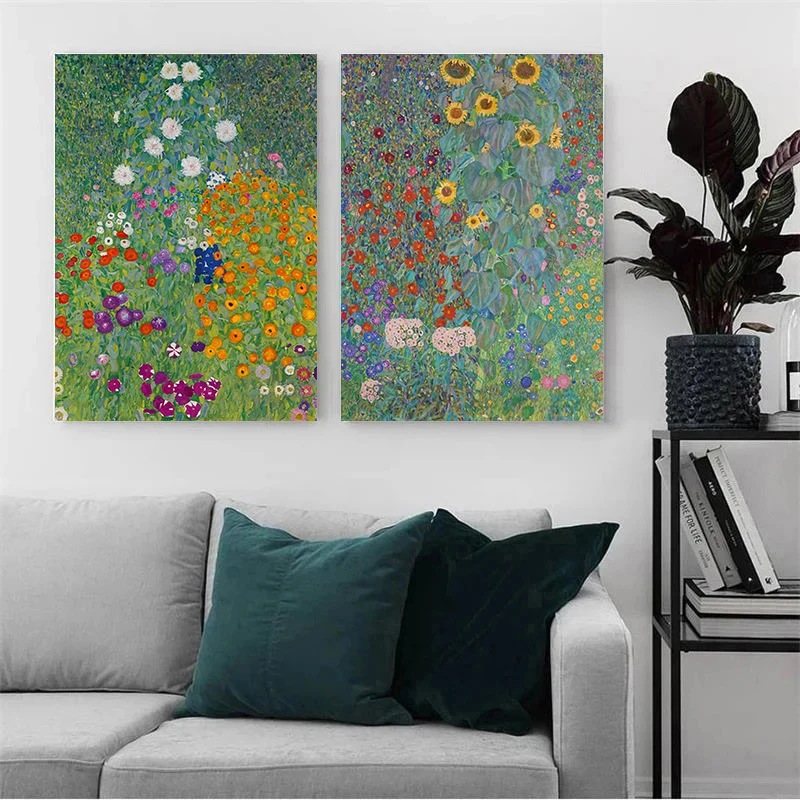 Gustav Klimt Flower Garden Sunflowers Church Canvas Oil Painting Abstract Plants Flowers Wall Art Poster Nordic Home Decor Mural