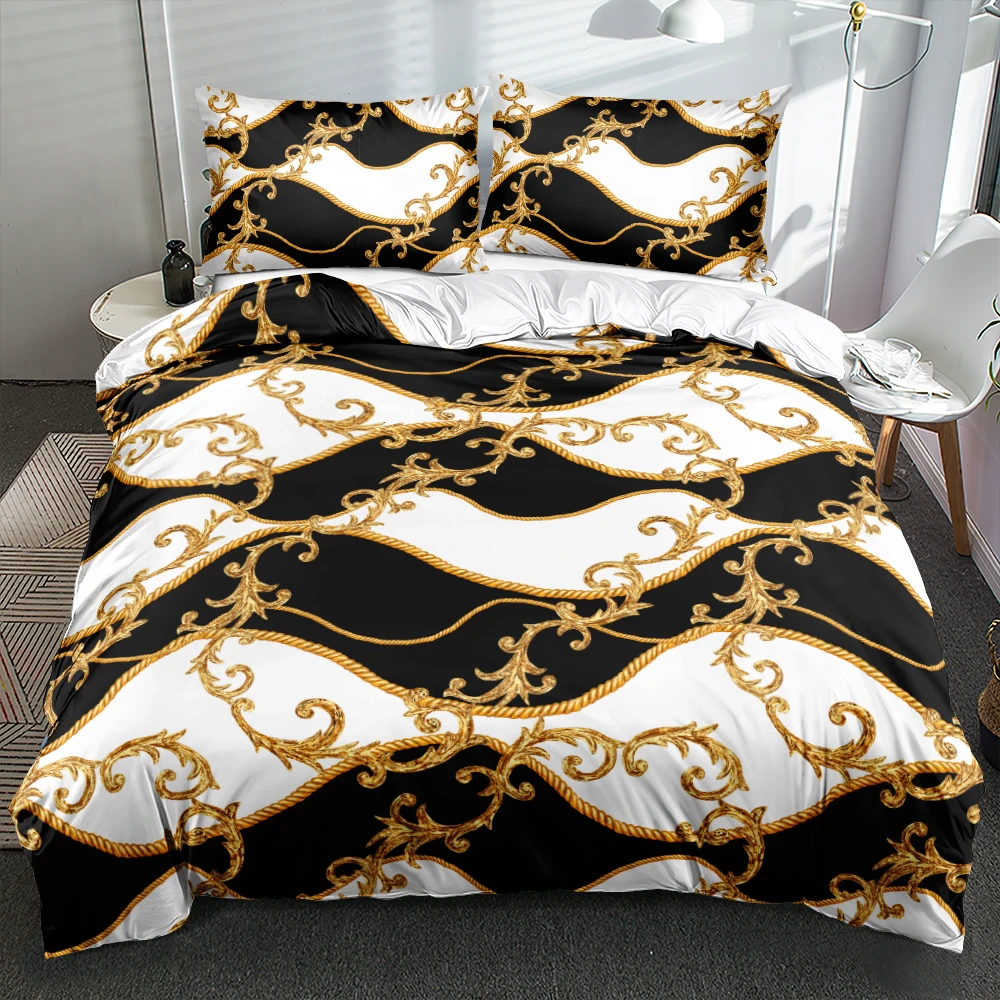 3D Luxury Golden Striped Duvet Cover Set Double-sided Comforter Cover Set Twin Queen King Size 265x230cm Bed Linen Home Textile