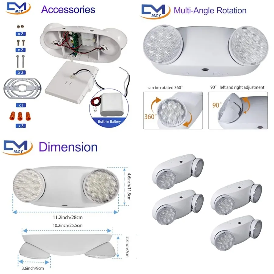 

Emergency Lights with Battery Backup, Commercial Emergency Light, Two Adjustable LED Light Head, Emergency Lighting Fixtures, 1