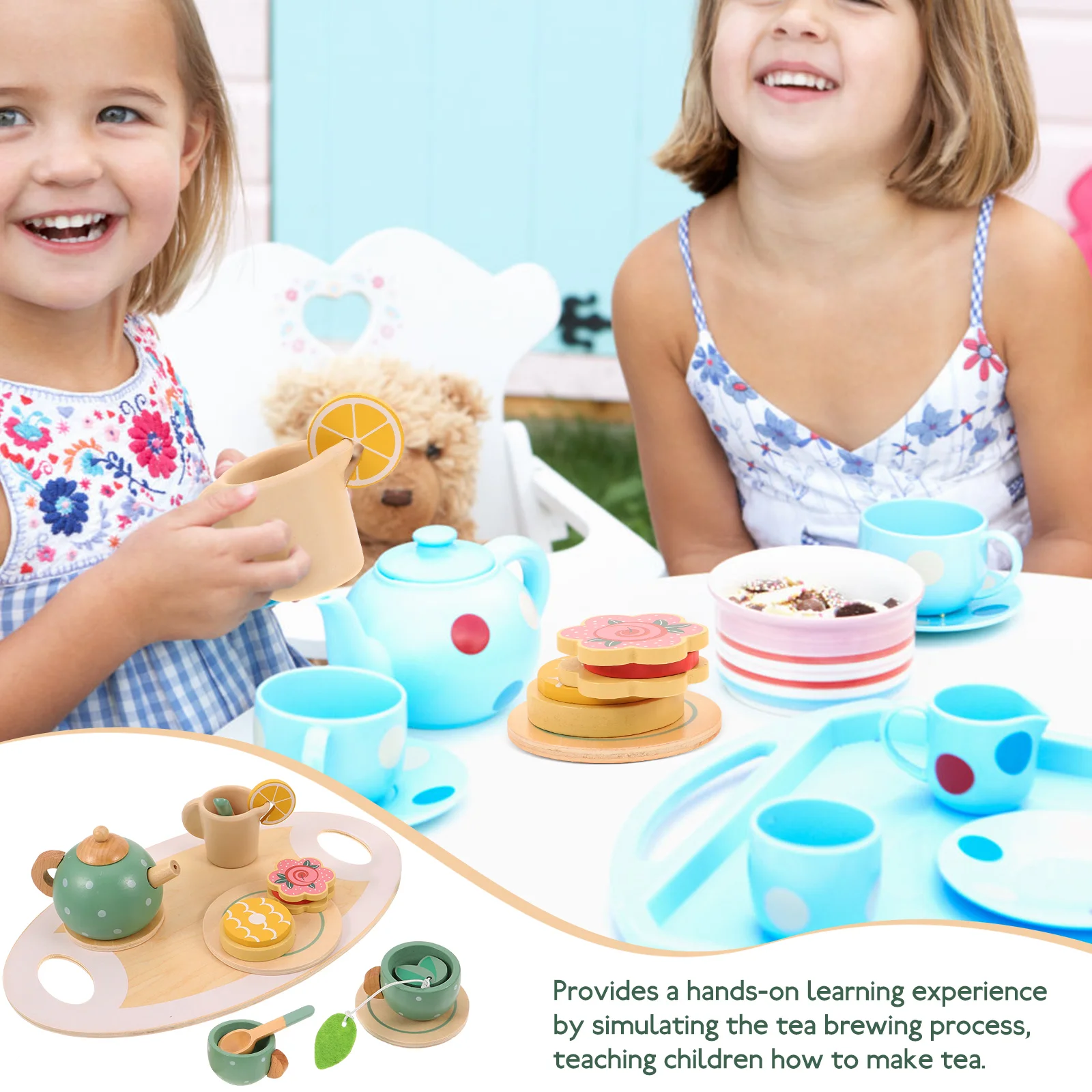 บทบาทเล่นชุดชาของเล่นเด็กไม้ Teaware เด็กวัยหัดเดินขนม House เครื่องประดับ Miniature เฟอร์นิเจอร์เล็กๆบนโต๊ะอาหารปลอดภัยการศึกษา