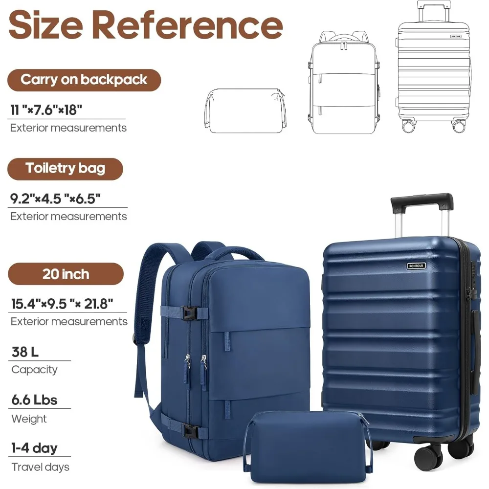 Expandable Hard Shell 20 Inch Spinner Luggage Set with TSA Lock, Fully Lined Interior for Travel Convenience