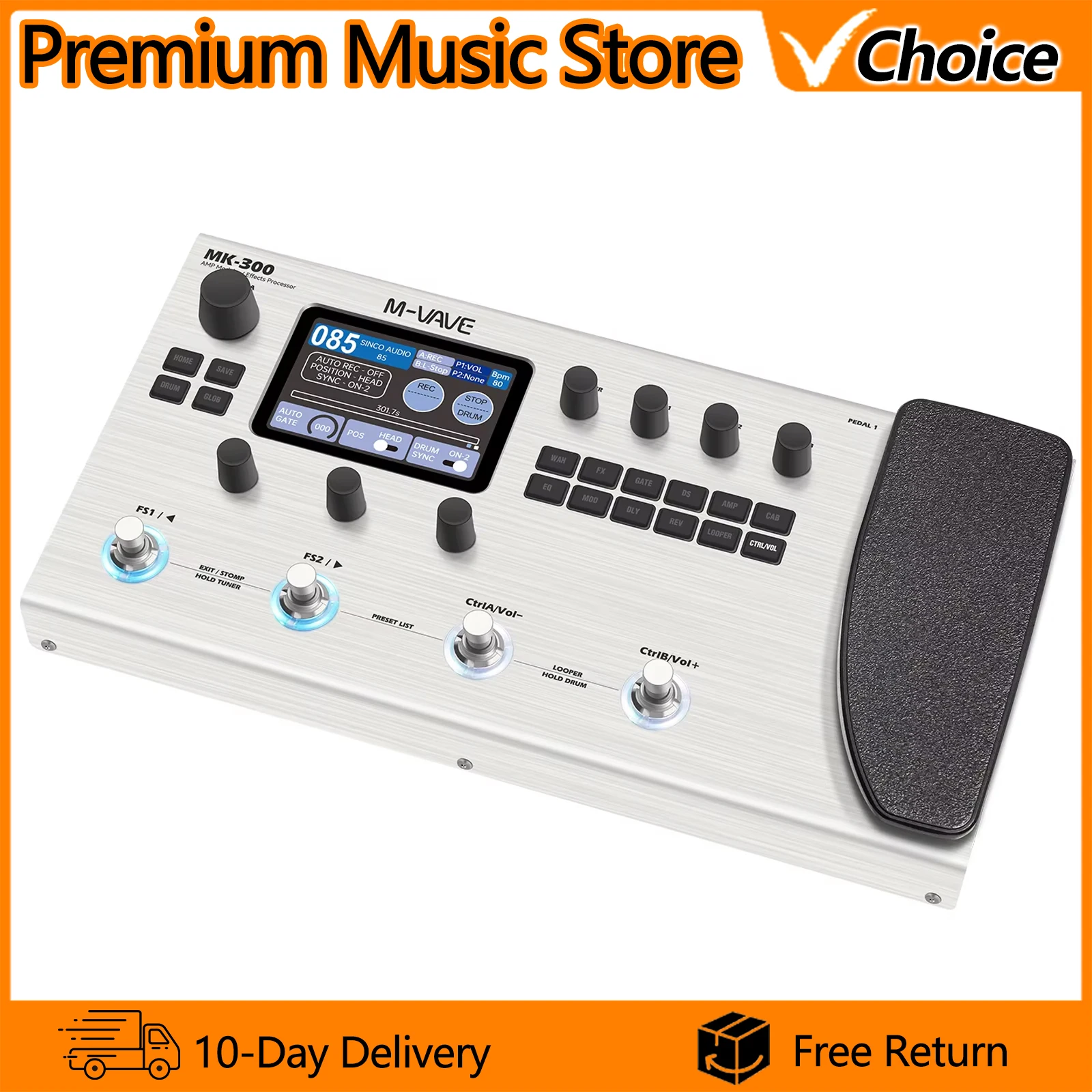 معالج M-VAVE MK-300 الشامل متعدد التأثيرات |   ANN النمذجة العصبية 120AMP/360FX بطارية 10 ساعات + 300s Looper + 128 طبل MIDI DAW