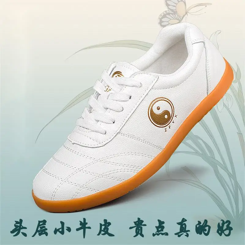 Men Women Leather Tai Chi Shoes Non Slip Oxford Bottom Kung Fu Shoes Low Top Martial Arts Training Shoes Taekwondo Sneakers