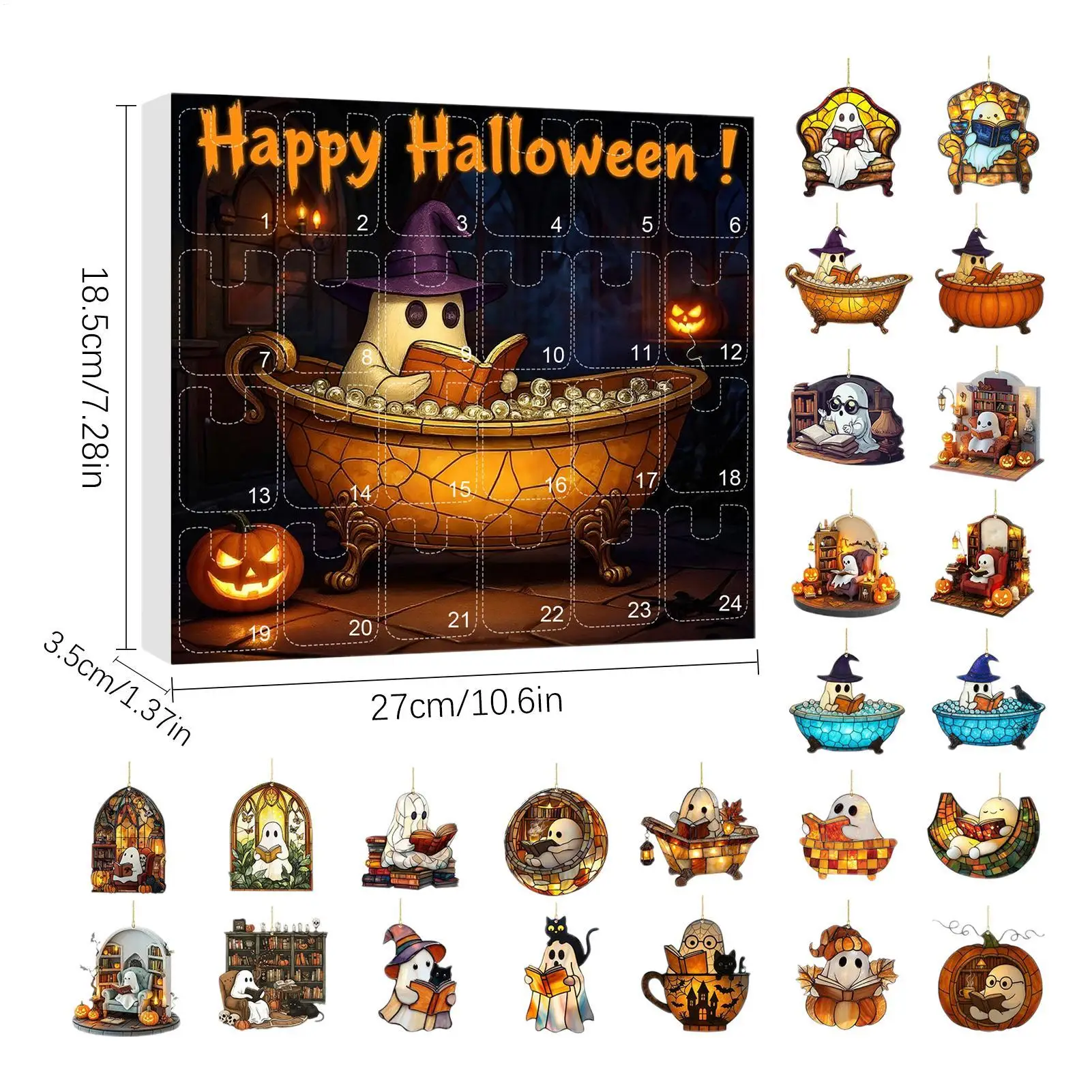 Calendario per il conto alla rovescia fantasma 2025 24 giorni 2025 Calendario di Halloween Avvento Ciondolo fantasma 2D Decorazioni natalizie per la parete del tendaggi di casa