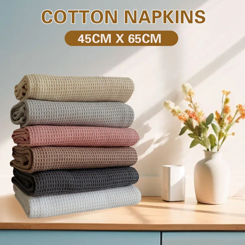 Cotton Waffle Weave Napkins Absorbent Teatowel Reusable Durable Practical Cloth Dinner Dish Towel Kitchen Household Table Linen