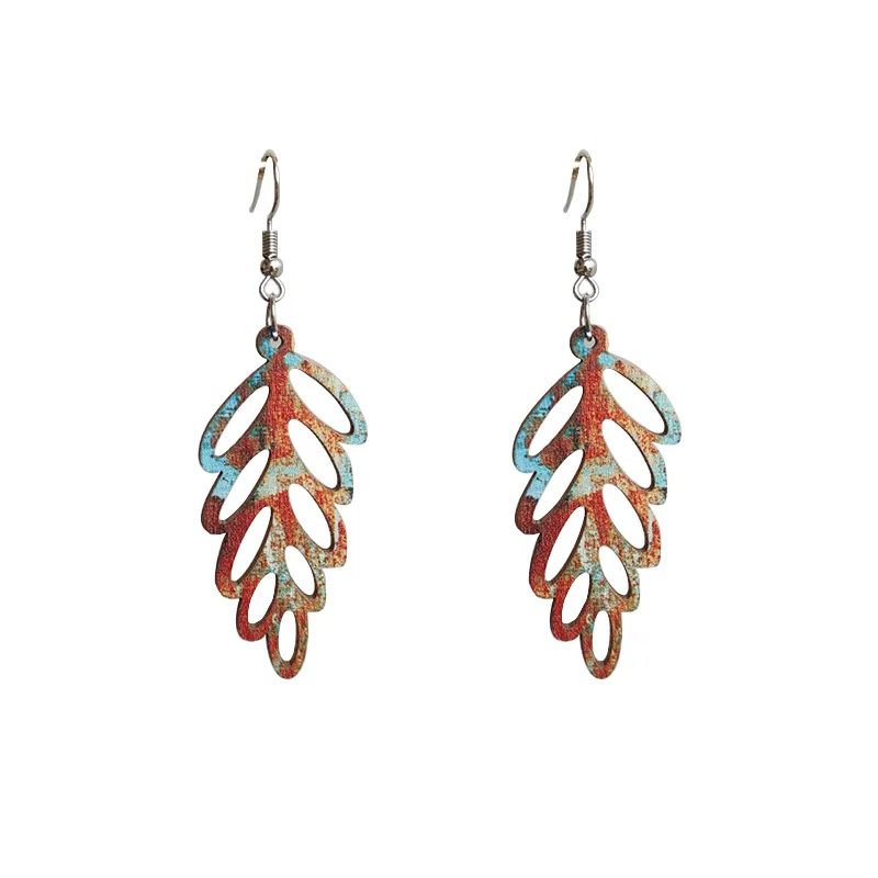 Fantastic Art Hollowed-out Leaf Earrings Retro Colored Bohemian Leaf Root Wood Earrings For Women Jewelry Accessories Wholesale