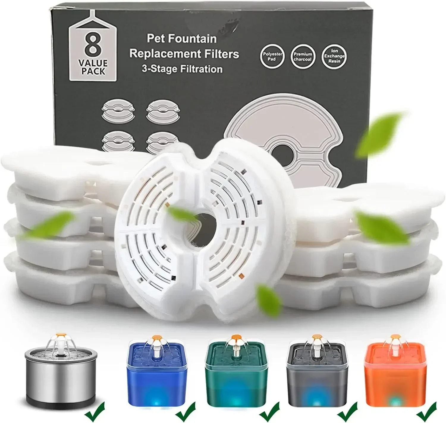 Cat Water Fountain Filter Multiple Filtration Pet Water Fountain Replacement Filters 4/8 Packs