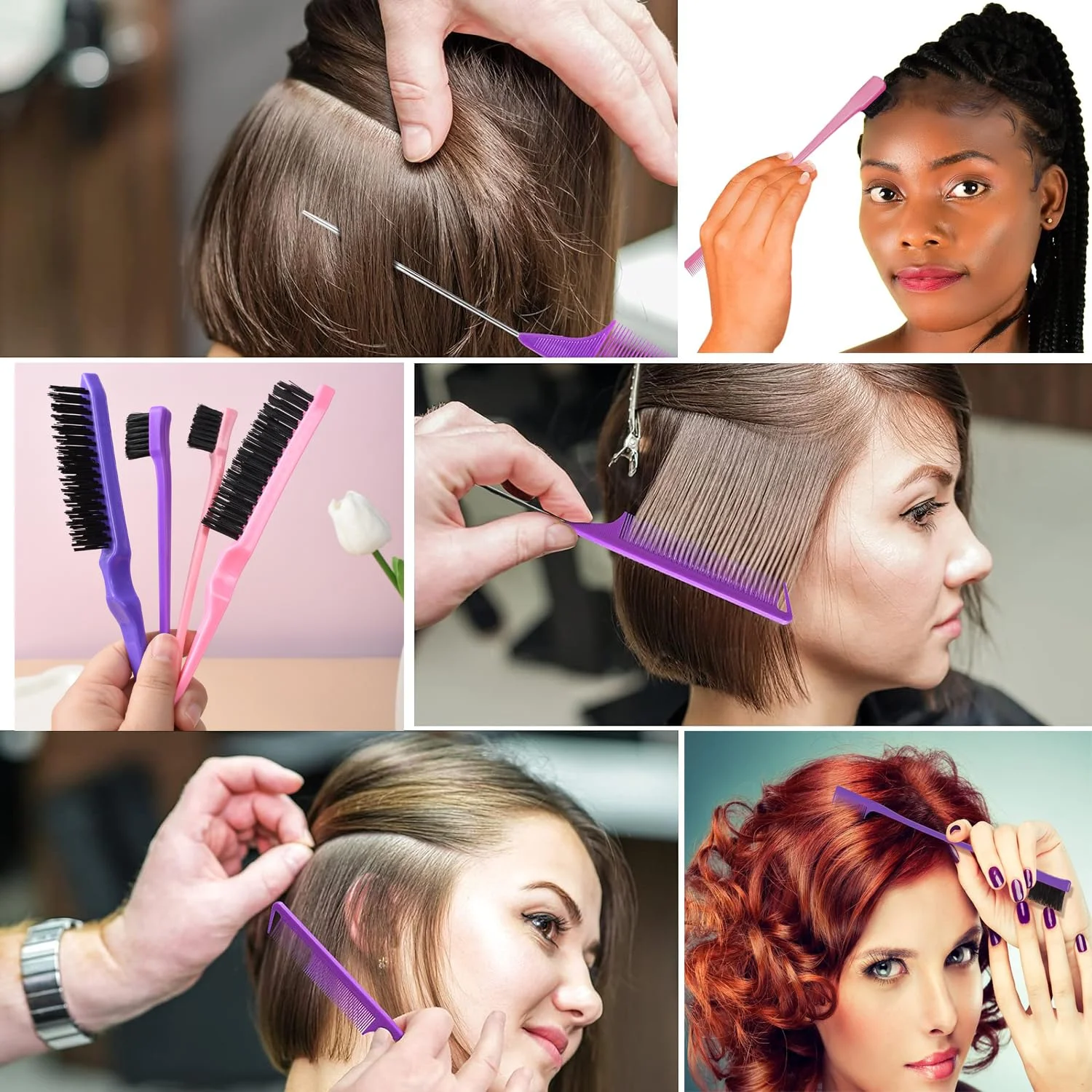6/12-teiliges Haarbürsten-Set für Kleinkinder und Frauen, zum Entwirren, mit breiten Zinken, Haarsprayflasche, für nasses und trockenes, lockiges Haar, Bürsten für die Haaransätze und den Hinterkopf. – Detail 12
