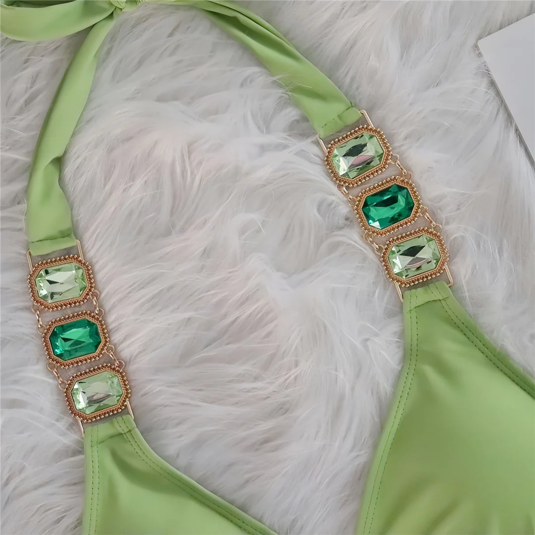 10 Farben Diamant-Strass-Steine Neckholder-Bikini Damen-Badebekleidung Zweiteiliger Bikini-Set Badeanzug Badebekleidung V6194 – Detail 13