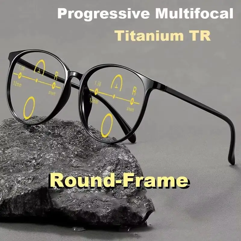 Ultraleichte TR90 Runde Fassung Progressive Multifokal-Lesebrille für Männer und Frauen Anti-Blaulicht Presbyopie-Brille Computerbrille
