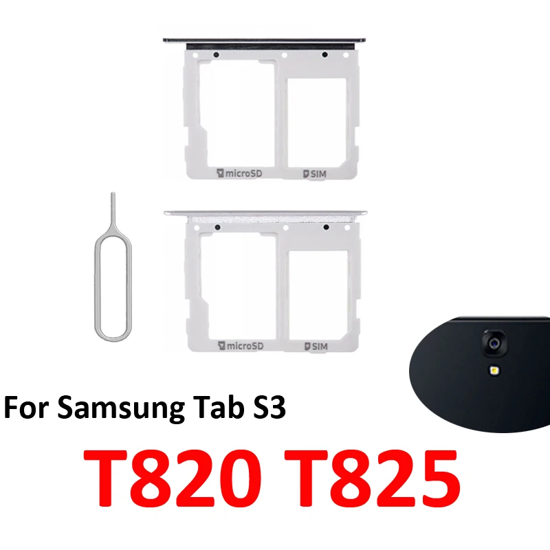 Bandeja de SIM y Ranura para Tarjeta Micro SD para Samsung Galaxy Tab S3 LTE WIFI T820 T825, Repuesto de Bolsillo/Compartimento, Negro/Plata