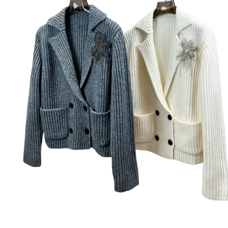 Cashmere wool knitwear new double breasted cardigan all match niche