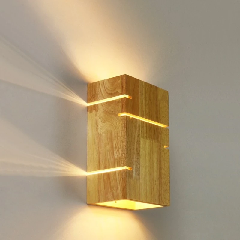 

Vintage Indoor Wooden Wall Light with Warm Light Bulb up down Wall Wash Light Wall Switch Control for Bedroom Living Room Stairs