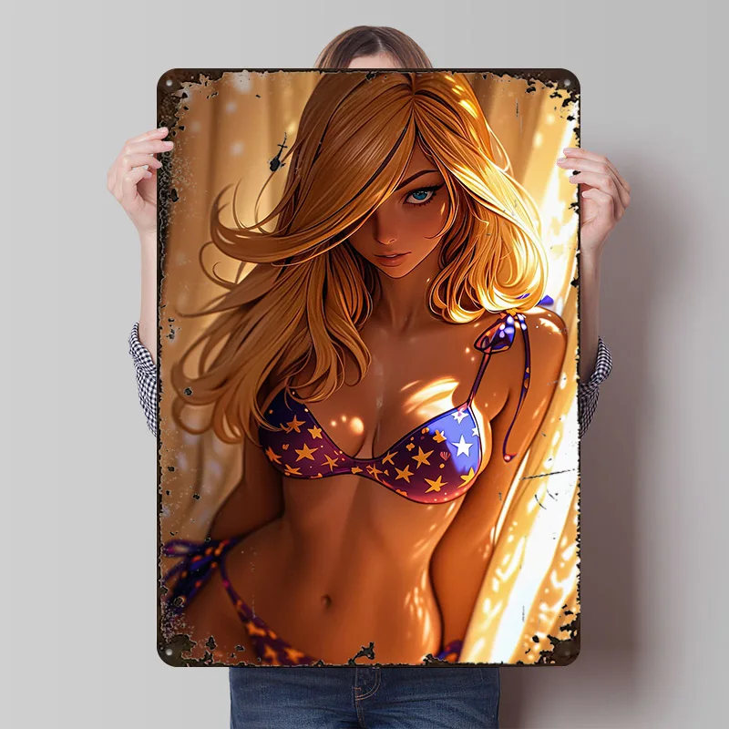 Anime Girl Bikini Metal Wall Art Decor