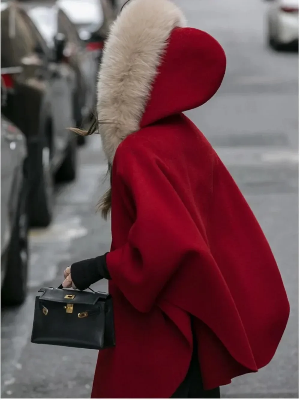 2023 Nieuwe Dames Winterkleding Rode Dubbelzijdige Wollen Mantel Jas Afneembare Capuchon Overjas Echte Vos Kraag Warme Jas