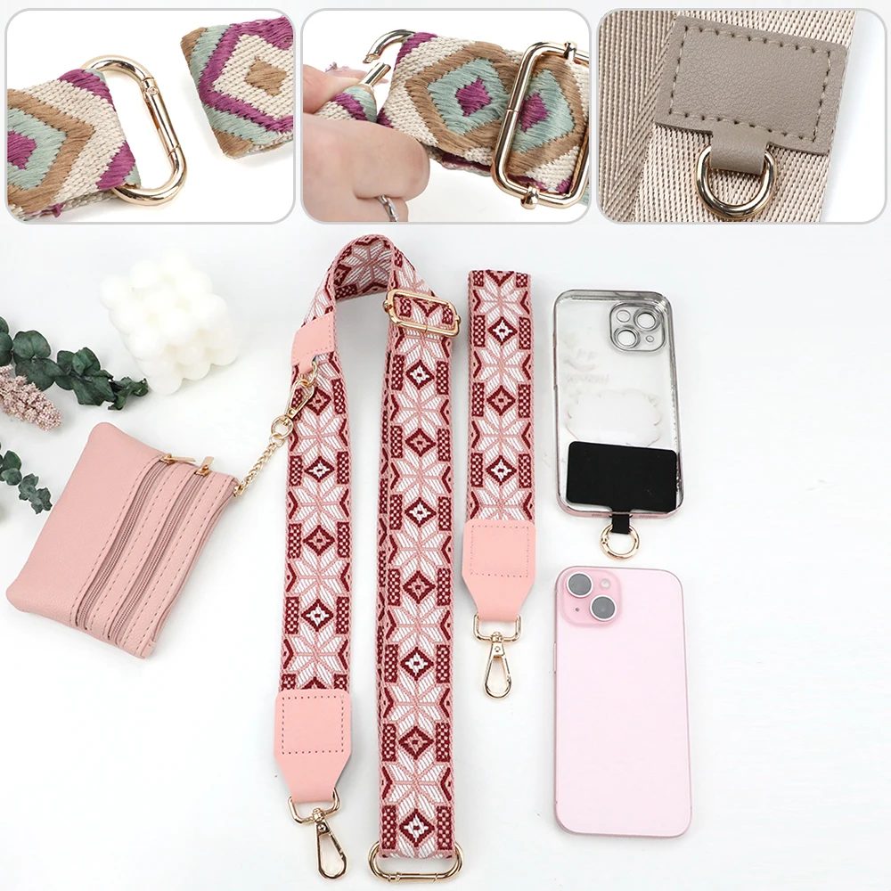 Universal Adjustable Mobile Phone Lanyard For Women Crossbody Shoulder Neck Strap Ethnic Style Detachable Hanging Anti Loss Rope