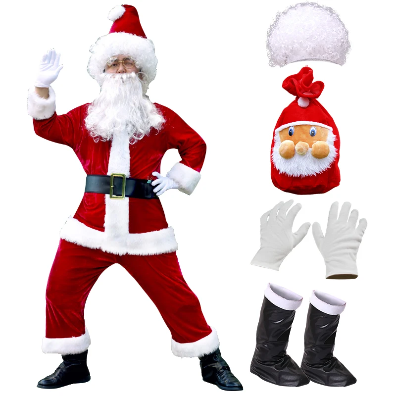 

Man Santa Claus Suit Adult Christmas Cosplay Costume Red Deluxe Velvet Fancy Xmas Party Family Costume Outfits