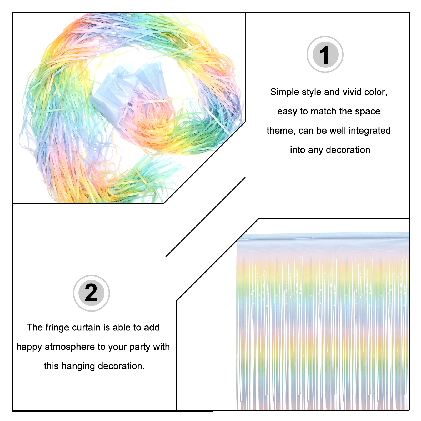 

2Pcs Pet Fringe Streamer Tinsel Curtain Decor Colorful Rainbow Backdrop Party Baby Shower Wedding Door Wall Patio