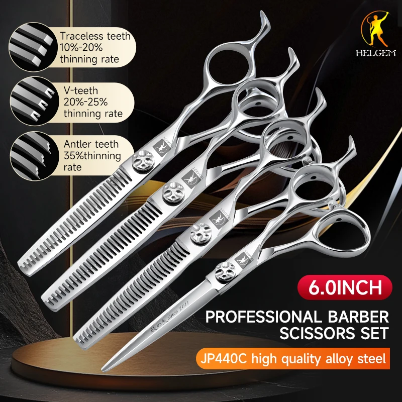

Helgem Professional 6inch JP440c Barber Scissors Set Flat&Thinning Hairdressing Shears For Salon