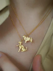 Peri'sbox 2024 New Fashion Building Block Cats Dogs Pendant Necklace for Women 316L Stainless Steel Clavicle Chain Daily Jewelry