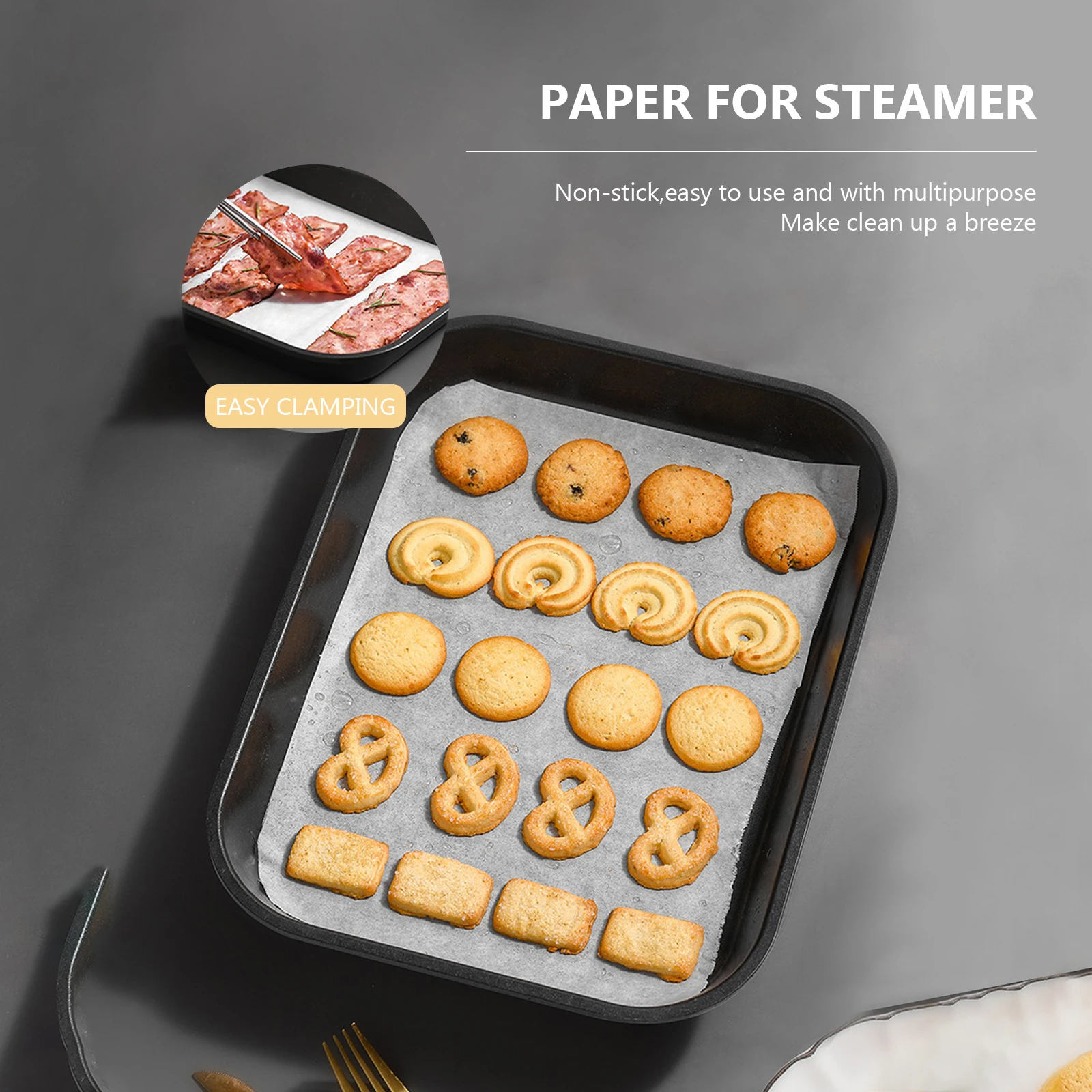 

100 PCS Parchment Paper Baking Pizza for Steamer Liners Silicone Non-stick White