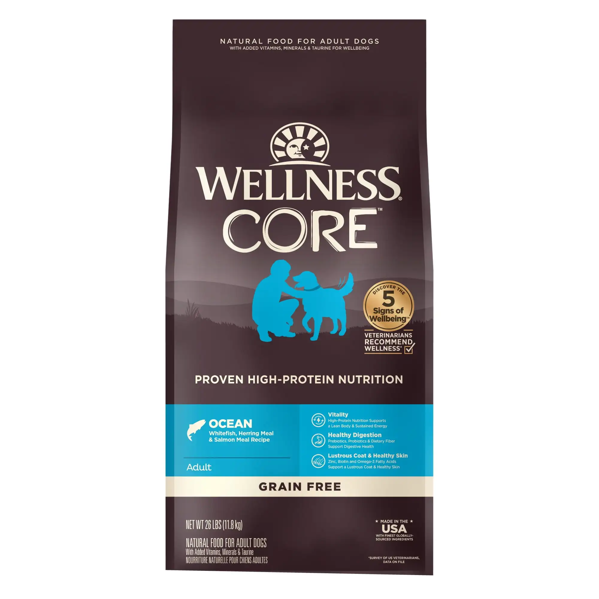 

Wellness Core Natural Grain Free Dry Dog Food, Ocean Whitefish, Herring & Salmon, 26-Pound Bag
