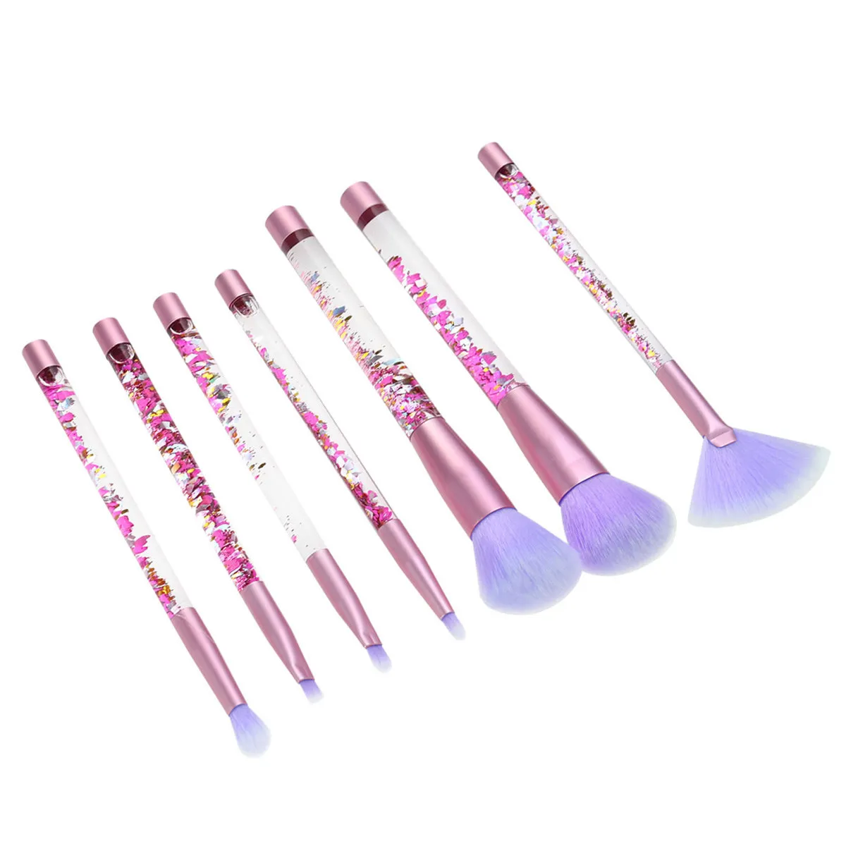 7Pcs Makeup Brush Set Transparent Crystal Sequins Rhinestone Handle Professional Brushes for Daily Use Gift