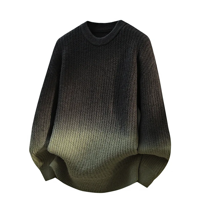 新しいファッション男性グラデーションカラープルオーバーセーター上着ルーズカジュアルニットセーター品質男性 O ネックプルオーバーセーターコート