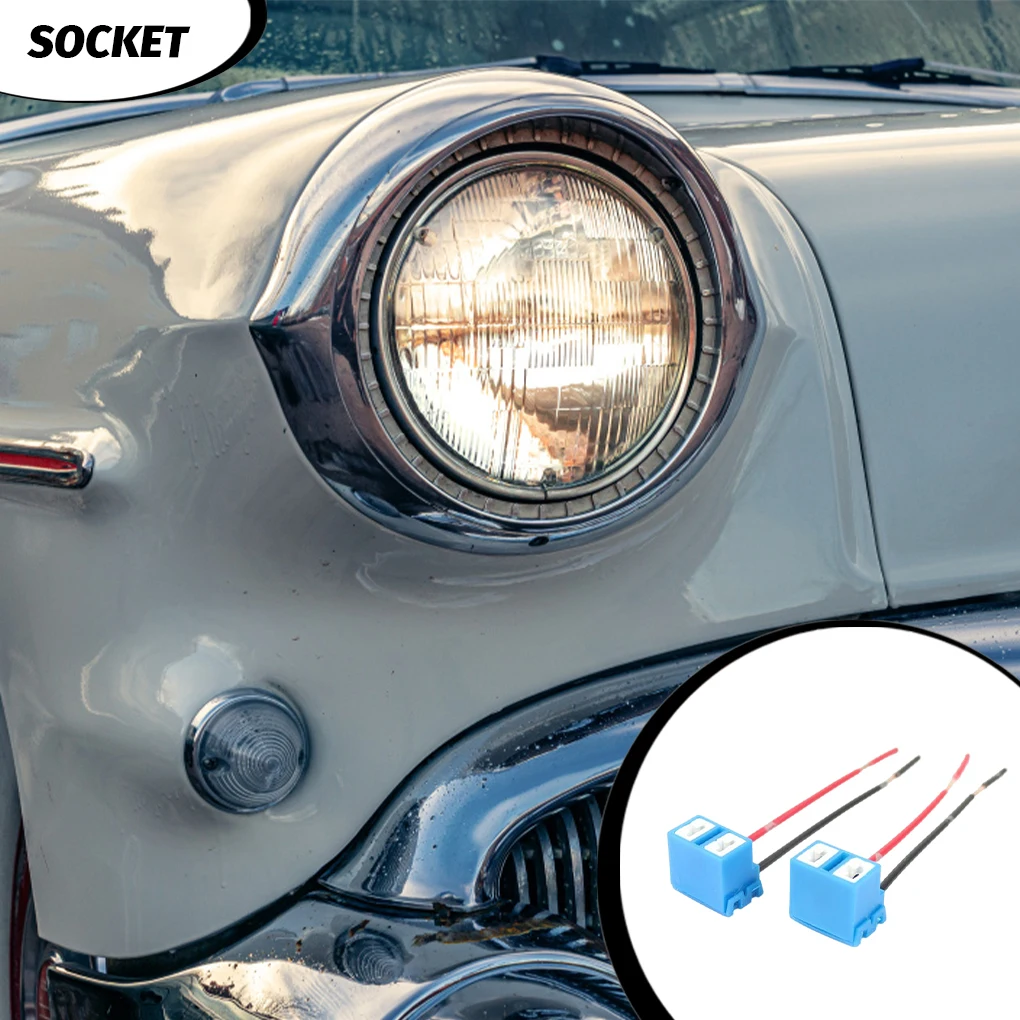 2Pcs H7 Bent-Pin Ceramic Car Bulb Socket Holder with Copper Wire Two-Prong Plug Car Bulb Socket with Slug Shell Replacement Part