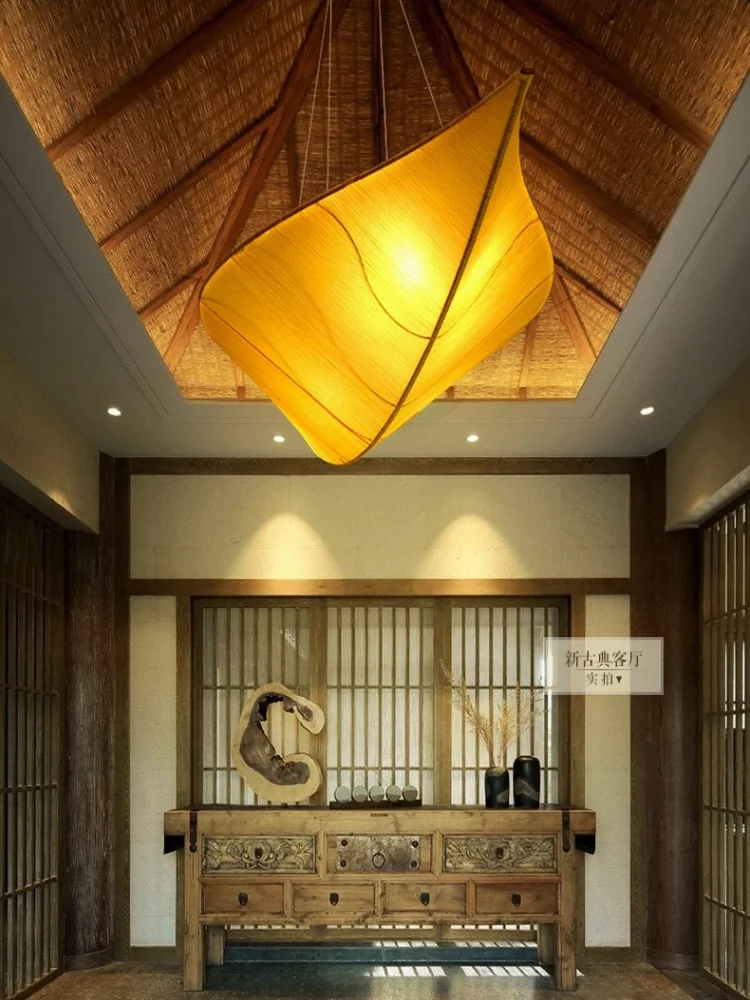 New Fabric Leaf Pendant Light Creative Restaurant Tea Room Bedroom Ceiling Light Living Room Beauty