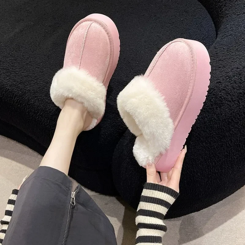 Baotou hairy mouth slippers for women wearing outside 2024 winter new style with plush warm snow boots cotton slippers for women