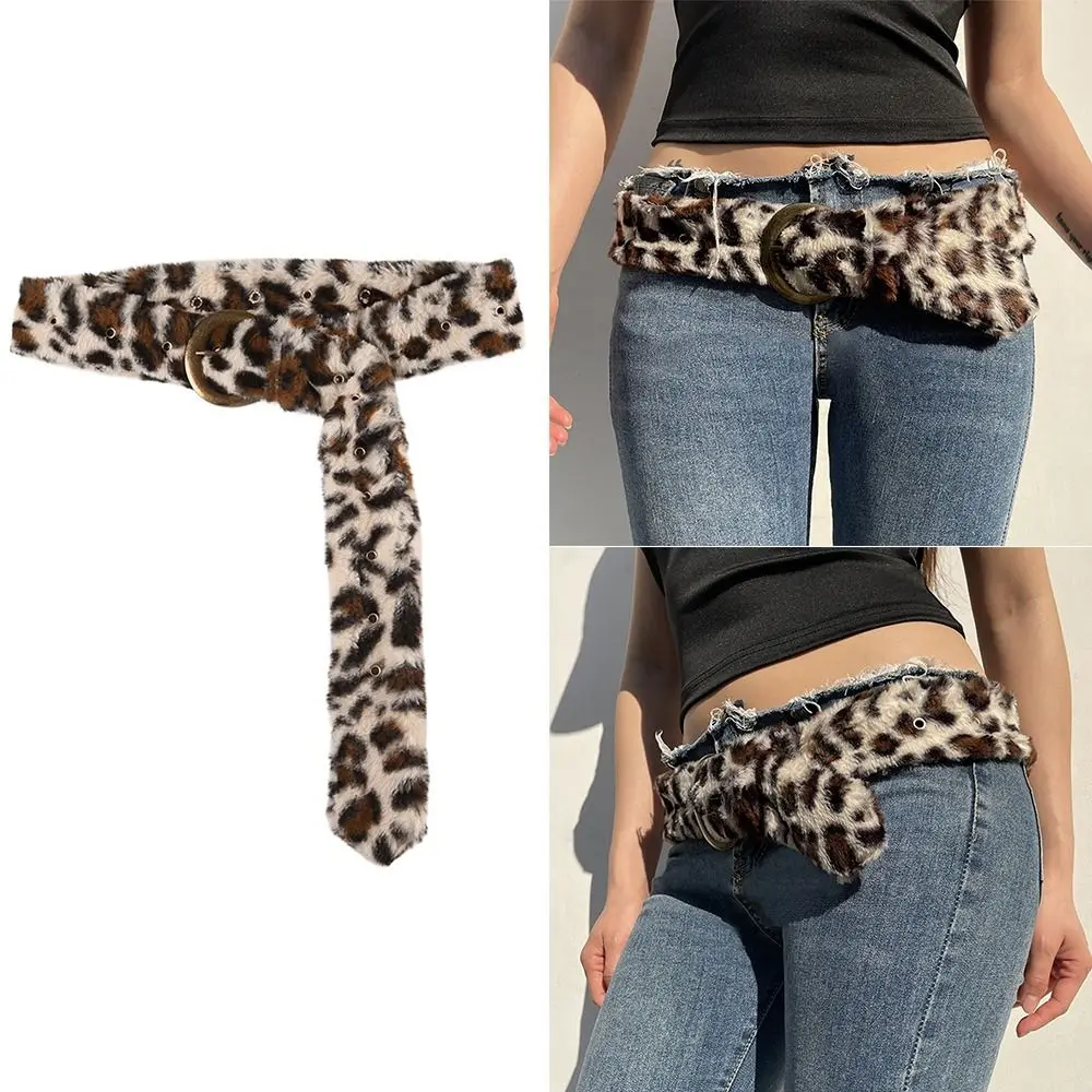 

Jeans Pants Decor Leopard Print Punk Fur Belt Fluffy Y2K Hiphop Jeans Belt Super Soft Warm Waistband