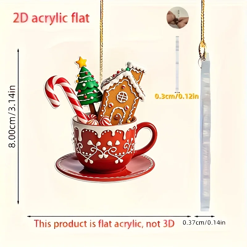 3pcs 2D Flat Acrylic Christmas Desk Decor with Gingerbread House and Candy Cane Design Indoor/Outdoor Home Office Festival Decor