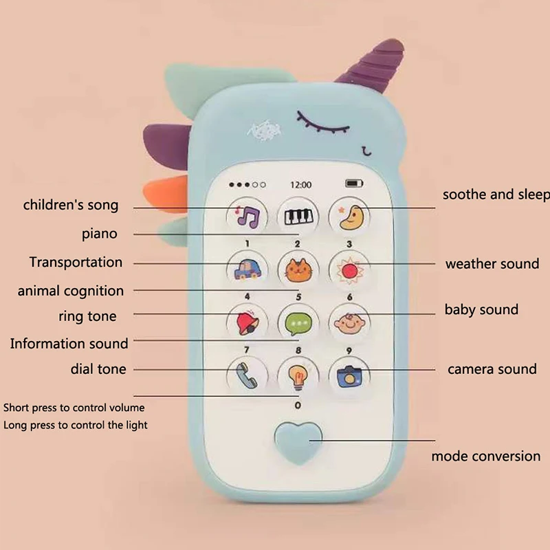 Biteable Unicorn Bunny Toy Mobile Phone Childrens Music for Kids Pretend Phones Look Real Baby Early Education Telephone Toy