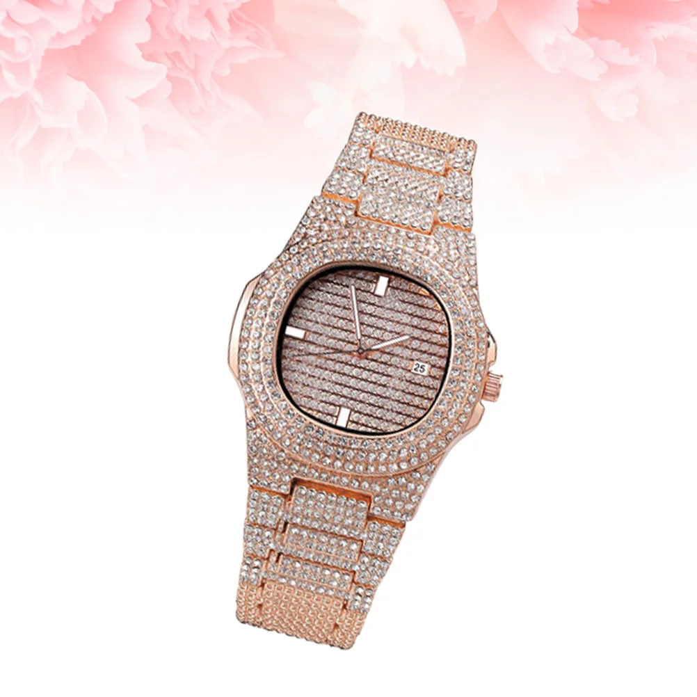 

Elegant Zircon Rhinestone Men's Watch Rose Gold Quartz Wristwatch Trendy Waterproof Design Ideal Gift for Christmas Birthday
