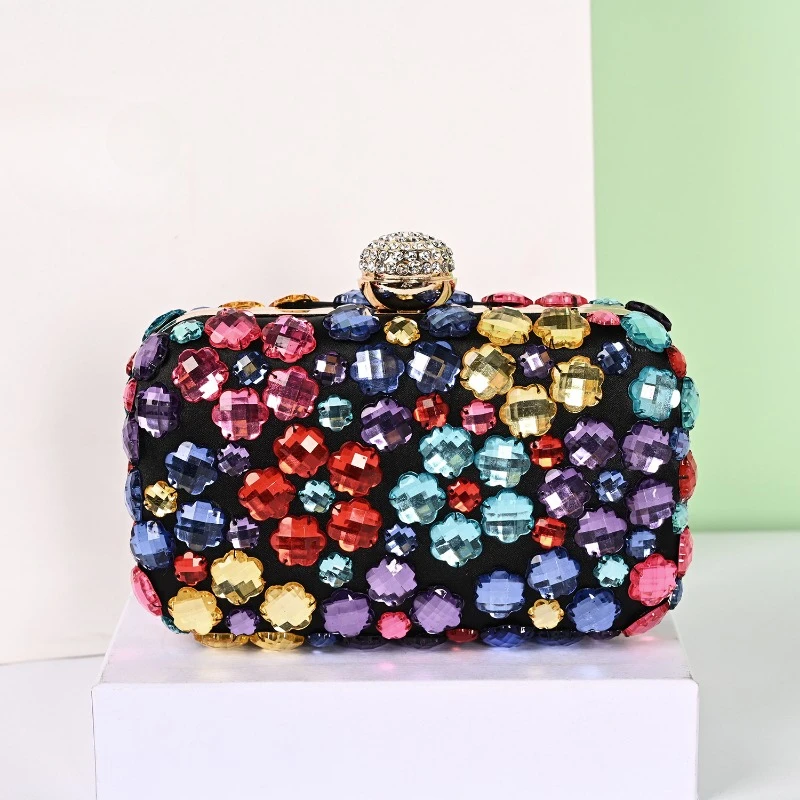 Women's Colorful Clutches Crystal Stone Evening Bags Wedding Banquet Party Black Purse Elegant Ladies Formal Handbag Fiesta