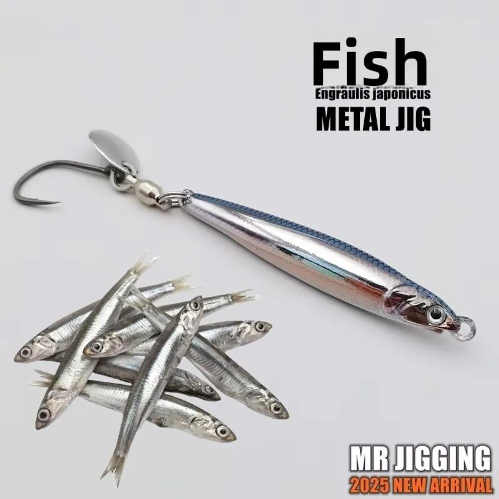 Real Fish biomimético Anchovy Metal Jigs 40g 60g caballa española Katsuo señuelo cola de pelo cuchara de pesca cebo gancho giratorio