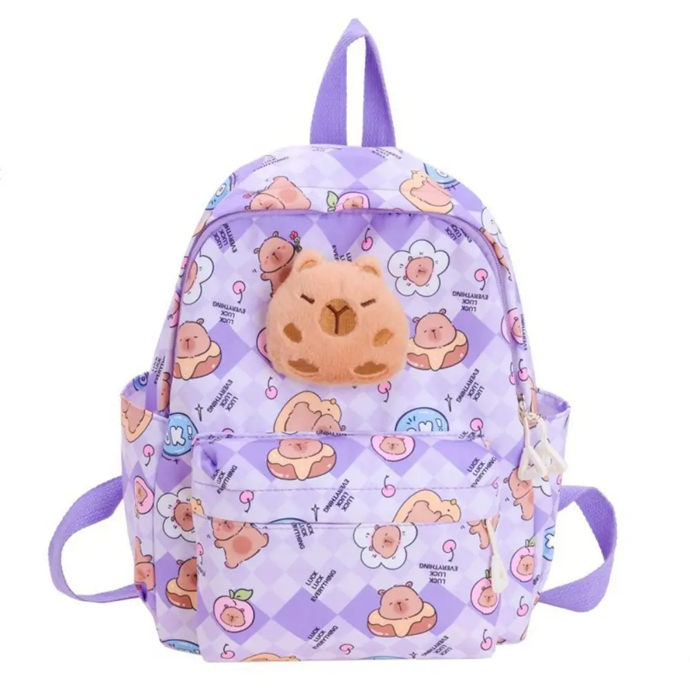 Mochila de capibara de dibujos animados Kawaii, mochila escolar de nailon de gran capacidad para guardería, mochila de viaje ligera y colorida para niños