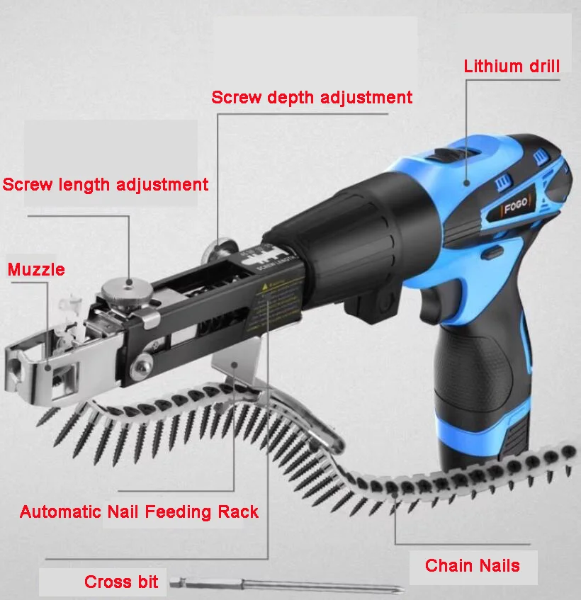 12V-25V Electric Chain With Screw  Automatic Climbing Nail  Artifact Plasterboard Self-tapping Decoration Chain With Screw