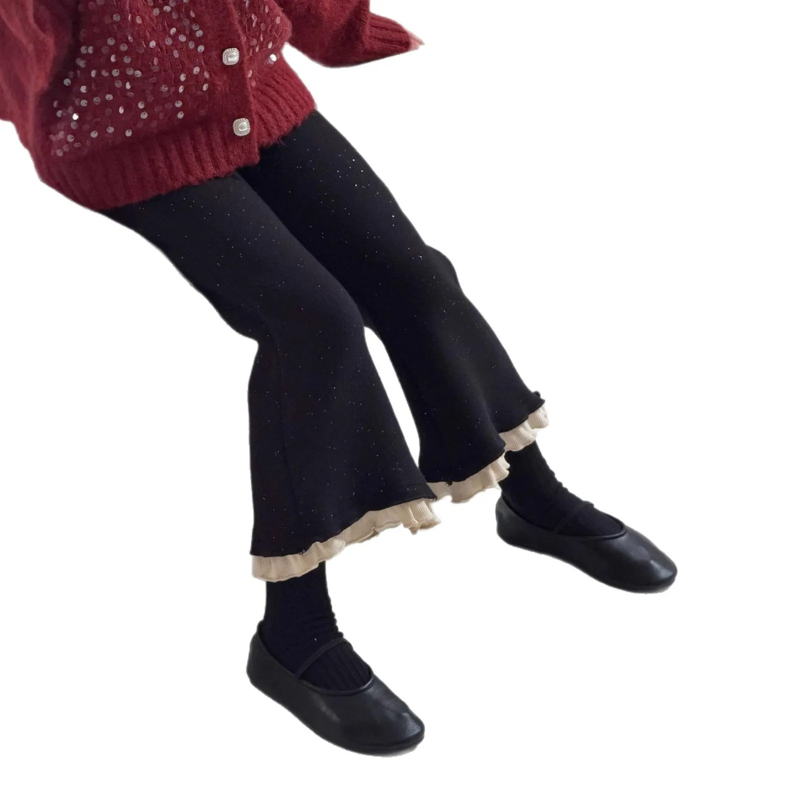 2025 New Winter Clothing Girls' Velvet Bell Pants Lace Alpaca Thickened Trousers Baby Pants Boutique Clothing Simple Style