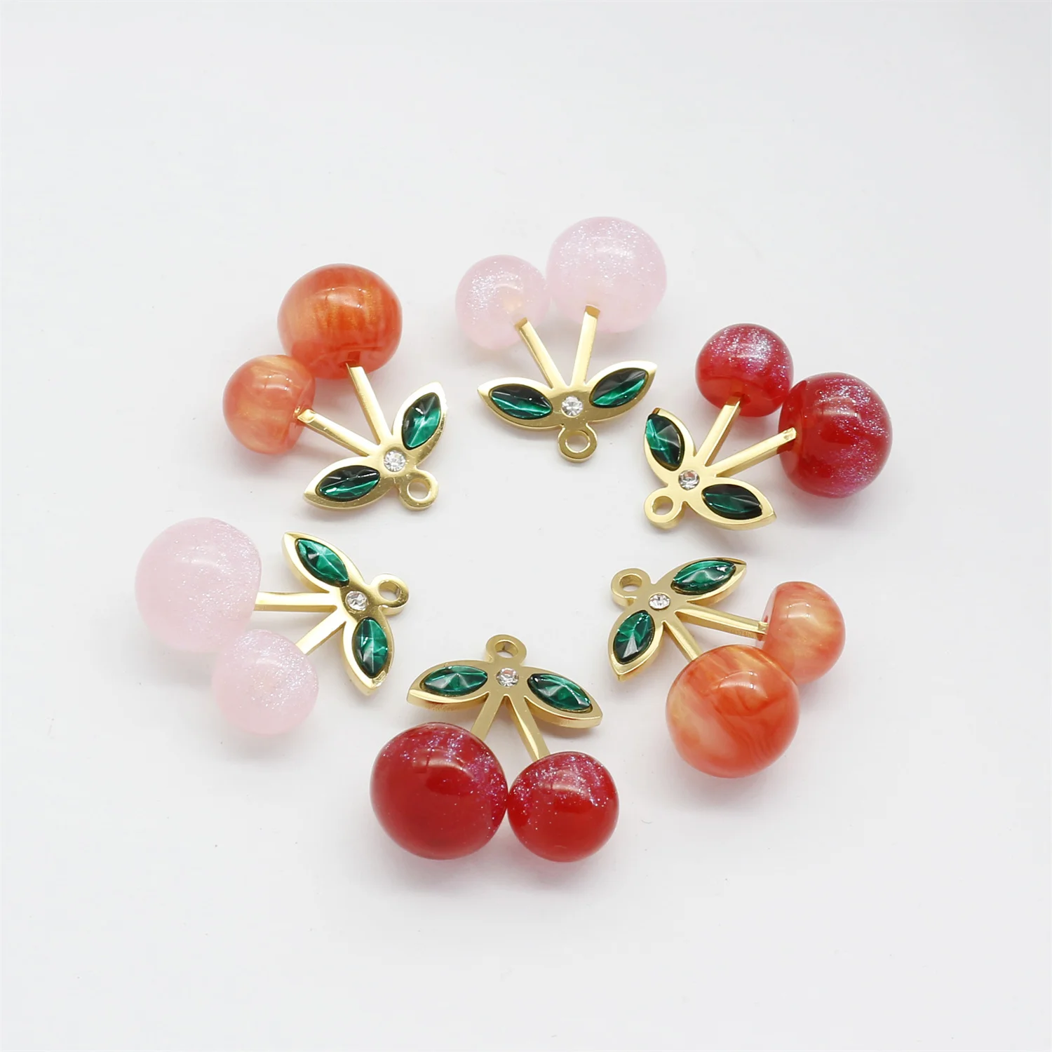

6Pcs Stainless Steel Enamel 3D Fruits Cherry Charms Jewelry for DIY Cute Necklace Pendant Bracelets Earrings Making