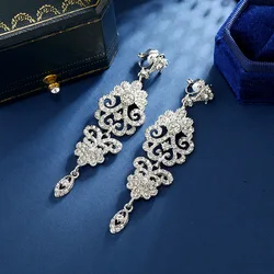 Retro Palace Ear Clips Big Luxury Rhinestone Bridal Earrings Elegant Sparkling Crystal Hanging Drop Party Wedding Jewelry Gift