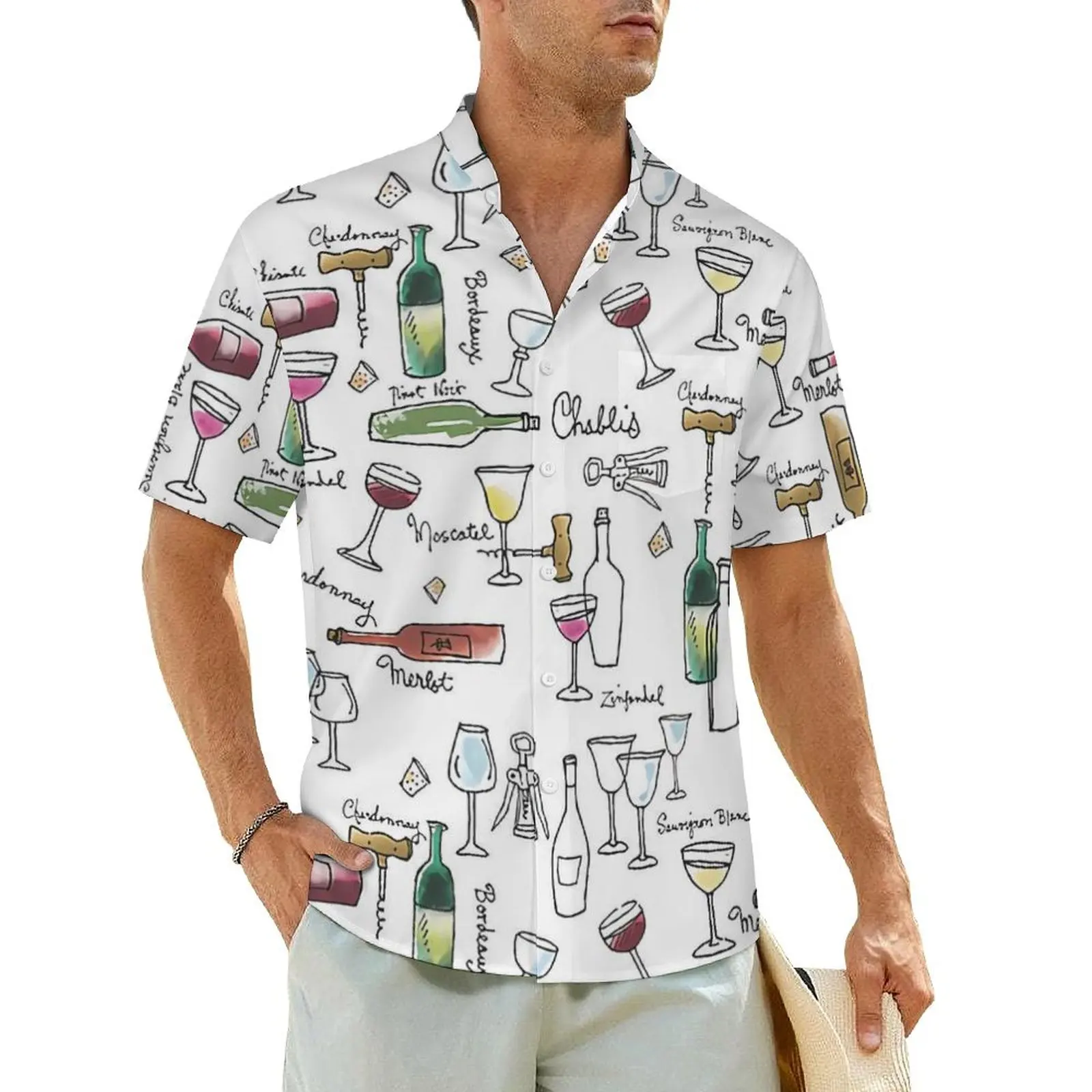 

Taste Of Wine Beach Shirt Various Wines Hawaiian Casual Shirts Men Elegant Blouses Short-Sleeved Harajuku Design Clothing