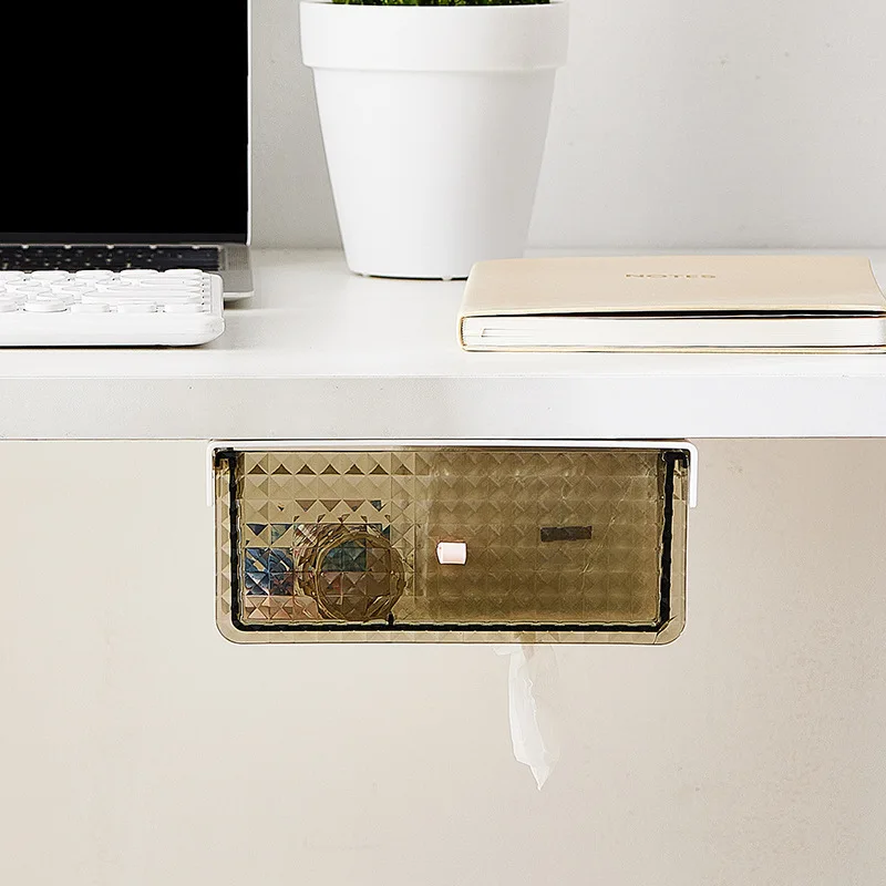 

Non Perforated Storage Rack Office Organizing Tissue Box Invisible Drawer Style Under Desk Storage Box