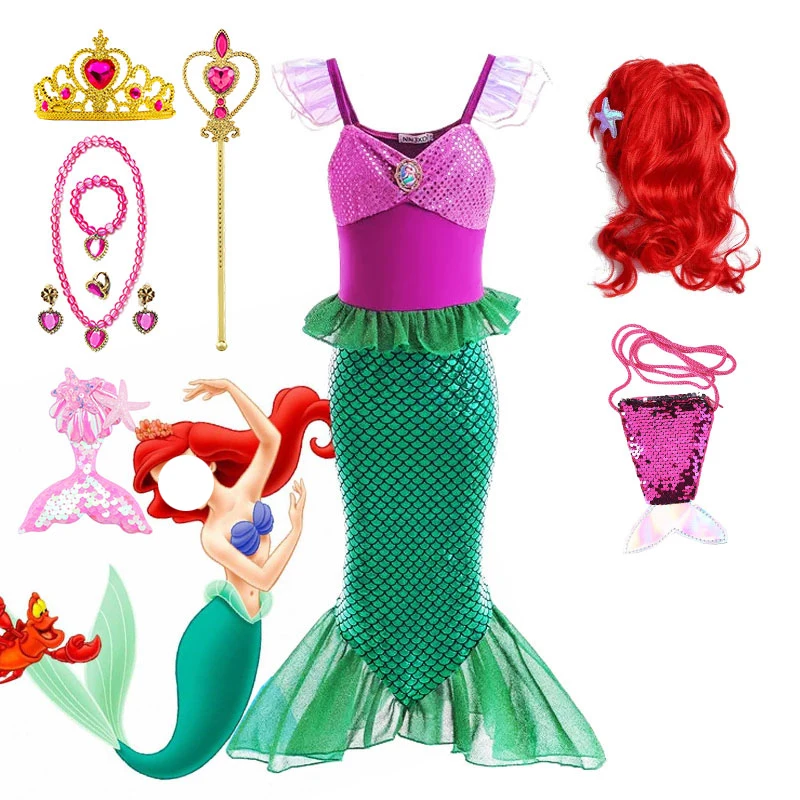 Princess Little Mermaid Ariel Fancy Dress Costume Play Party Girls Siren Role Playing Carnival Birthday Clothing Suspender Gowns