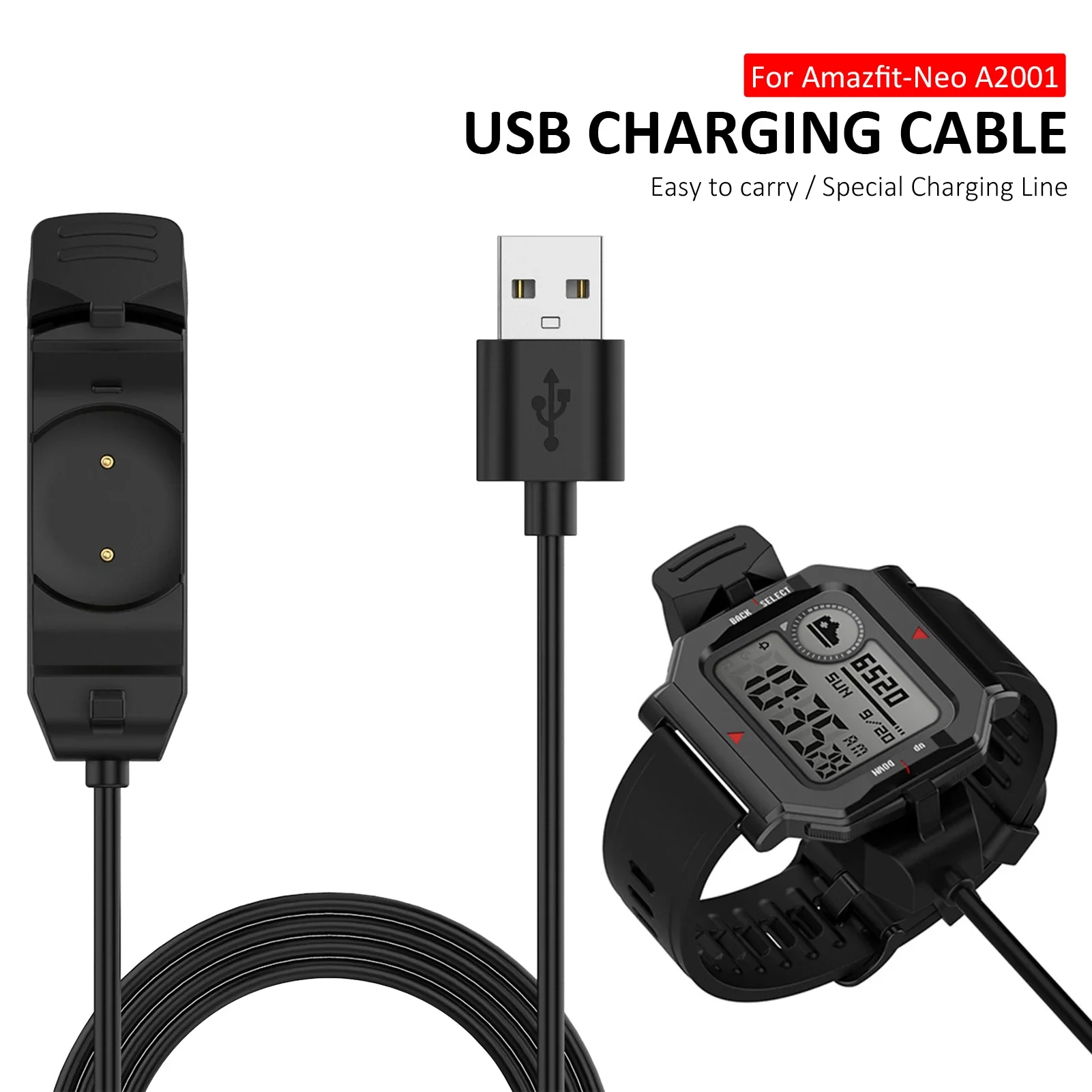 Câble de charge USB S6 pour montre intelligente Amazfit Neo A2001, câble de charge, chargeur, fil d'adaptateur, accessoires