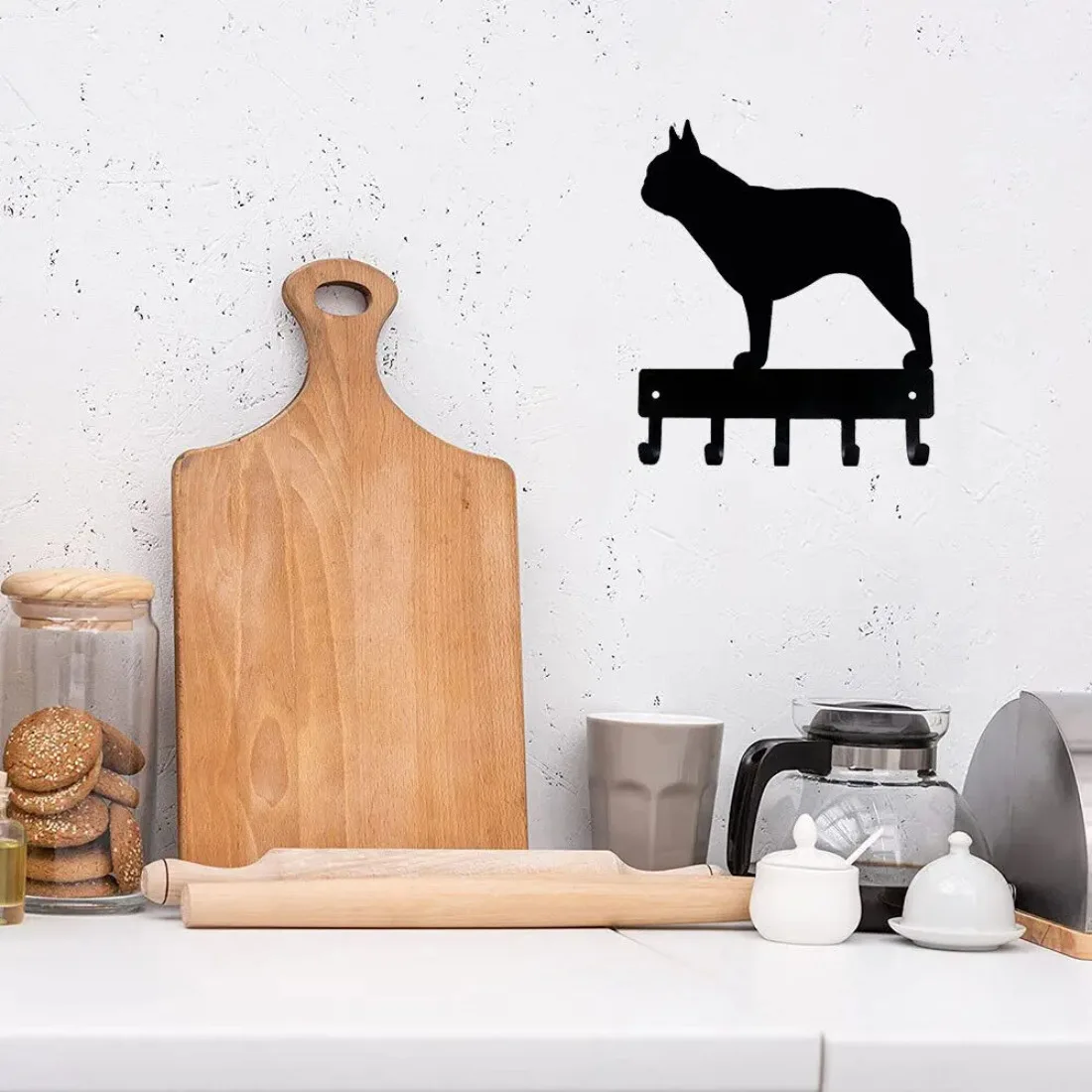 French Bulldog Key Rack & Dog Leash Hanger, 6/9 Inch Metal Wall Hook