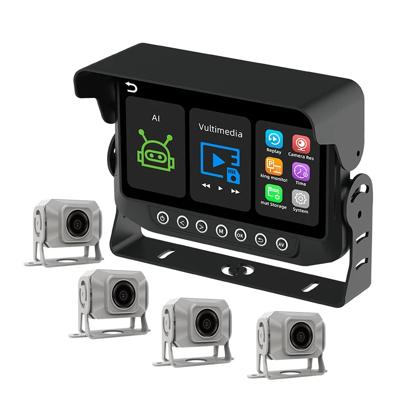 Reverse Camera System Kit Dual Lens 7-inch IPS LCD Waterproof/Dustproof Reverse Monitor 4 Cameras for RVs/Trucks/Trailers/Buses