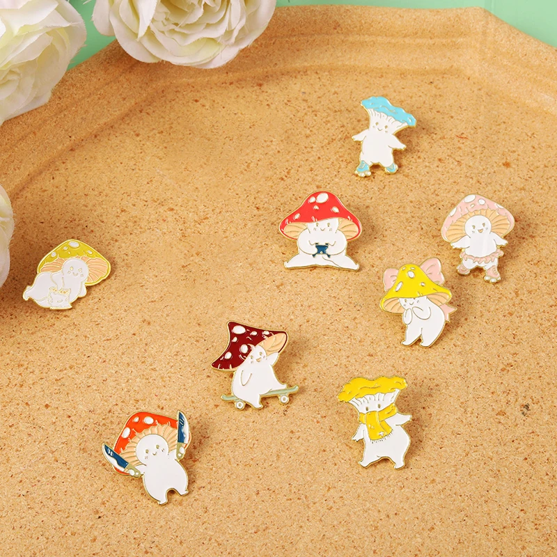 Roller Skating Pin Lapel Badge Bag Funny Jewelry Gift for Kids Friends Mushroom Play Enamel  Brooch Custom Skateboarding And